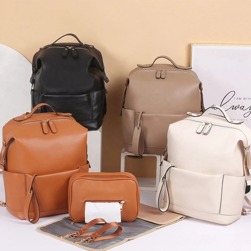 Travel-Friendly Large Capacity Leather Diaper Bag