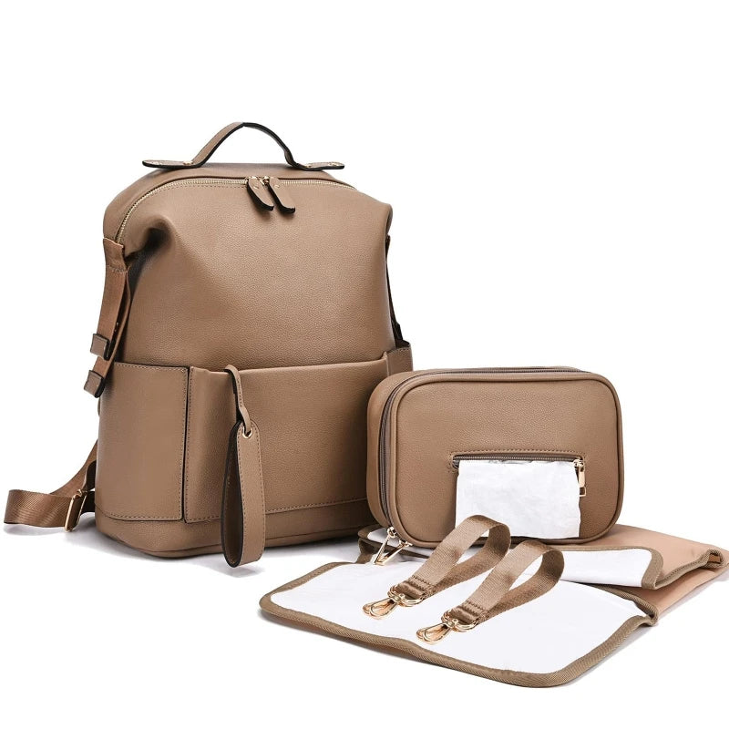 Travel-Friendly Large Capacity Leather Diaper Bag